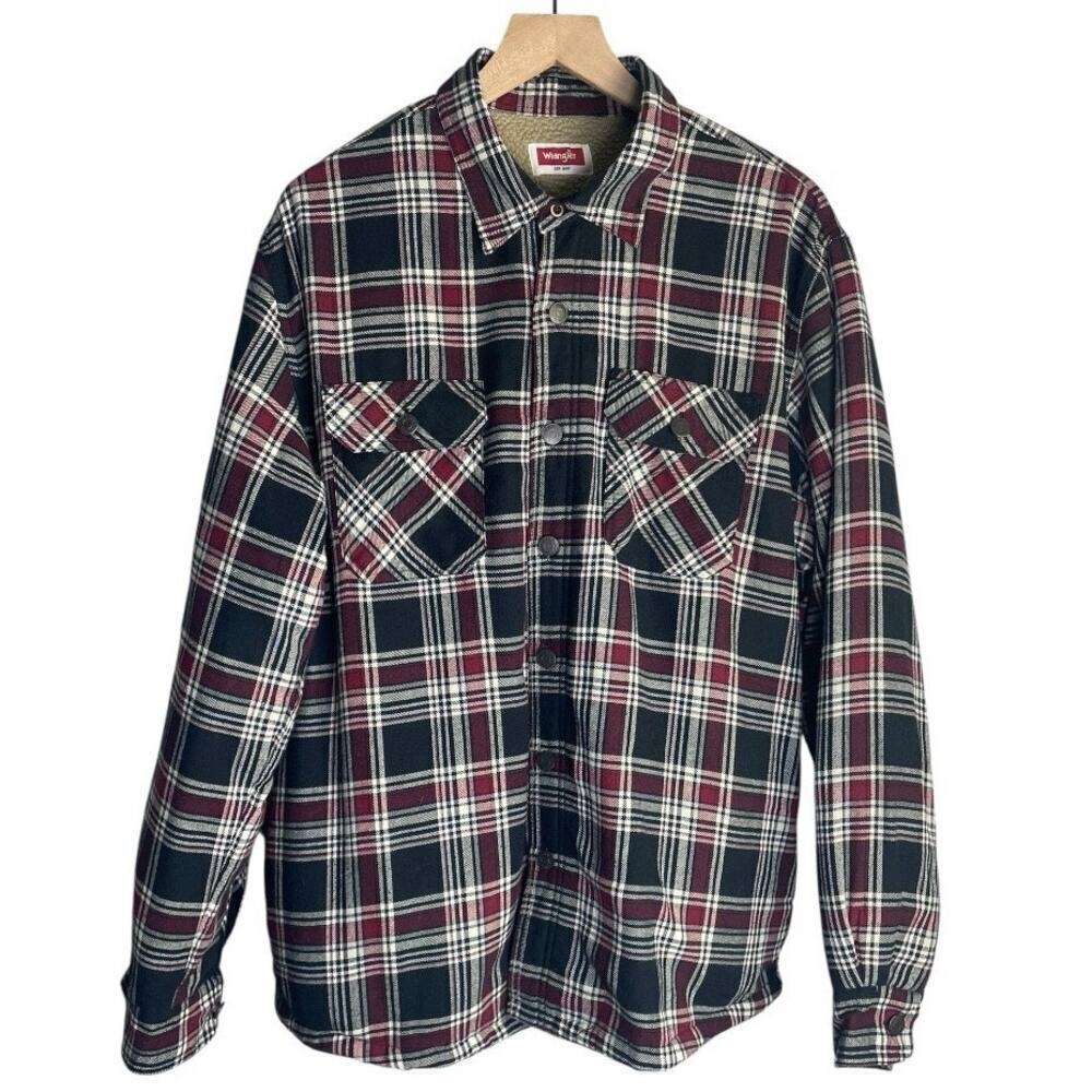 Wrangler Men’s Sherpa Lined Button Flannel Shacket Large